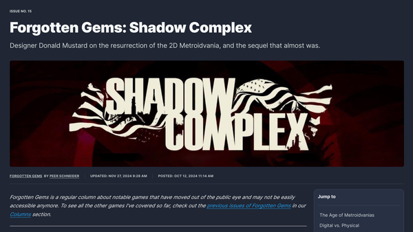 Reading Games Writing: Forgotten Gems: Shadow Complex by Peer Schneider